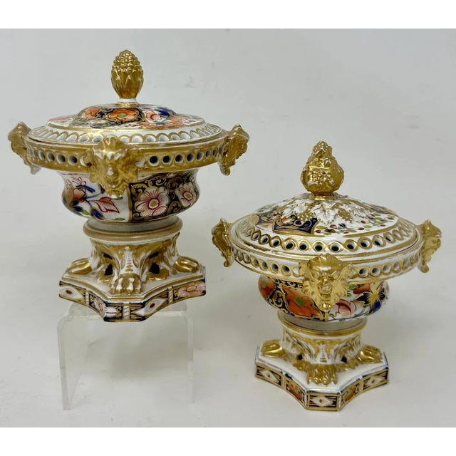 Wonderful Rare Matched Pair of Early English Regency Royal Crown Derby Porcelain Pot Pourri or Pastile Burners of...