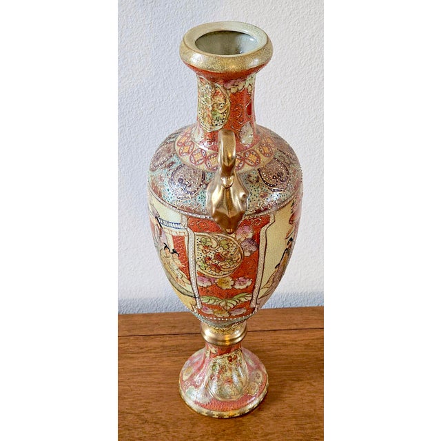 Vintage Japanese Satsuma Hand-Painted Moriage Urn Vase - 16.5” Tall For Sale In Naples, FL - Image 6 of 17