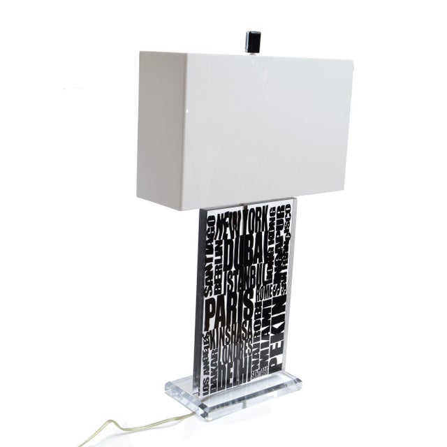 Metal Cities Lucite Table Lamp with Acrylic Shade For Sale - Image 7 of 8