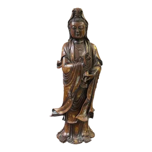 Quality Made Heavy Bronze Standing Guan YIn - Bodhisattva Statue With Vitarka Mudra and Holly Vase