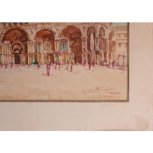 View of Piazza San Marco is an amazing colored watercolor on paper realized in the last years of 19th Century by the...