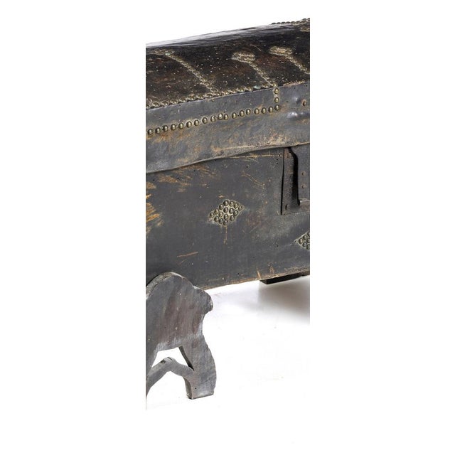 Wood Vintage Portuguese Wooden Trunk For Sale - Image 7 of 8