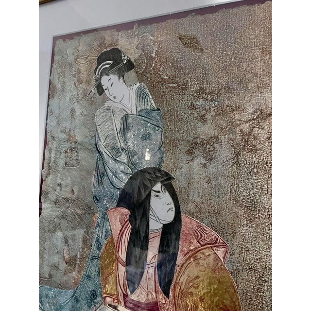 1980s Large Asian Mixed Media Framed Art Signed Mikulas Kravjansky For Sale - Image 10 of 12