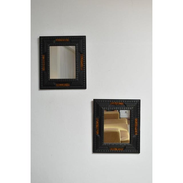 Carved Ebonised Wood and Trompe l'Oeil Turshell Mirrors, 19th Century, Set of 2 For Sale - Image 6 of 6