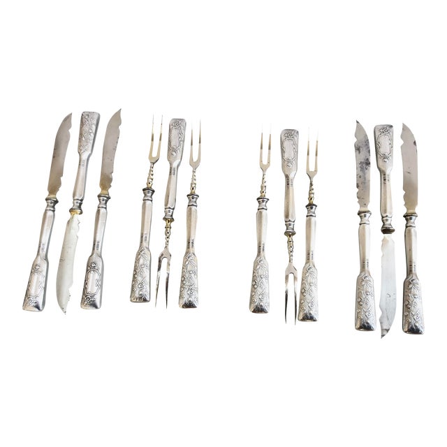 Silver Cocktail Knives and Forks -Set of 12 For Sale