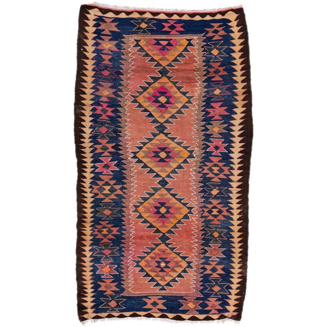 Orange 1960s Vintage Turkish Kilim Multicolor Handmade Tribal Wool Rug For Sale - Image 8 of 8