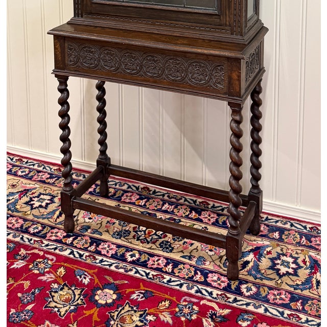 Antique English Oak Jacobean Revival Barley Twist Bookcase Display Cabinet 1900s For Sale - Image 10 of 18