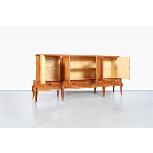 Art Deco Sideboard With Intricate Wood Inlay, Romania, 1940s For Sale - Image 4 of 12