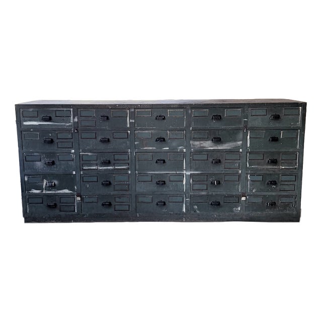 Blue Patinated Oak and Beech Workshop Cabinet with Drawers, 1950s For Sale