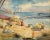 A charming and colorful vintage coastal figurative landscape watercolor by Bay Area artist Sewall Smith (American,...