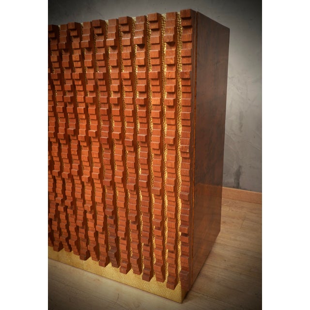 Mid-Century Modern Walnut and Brass Sculpture Sideboard, 1990 For Sale - Image 4 of 10