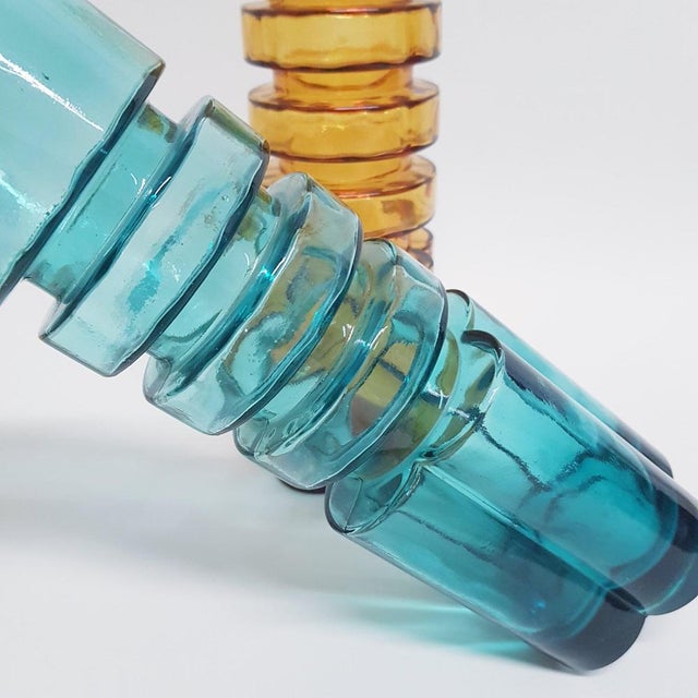 Italian Abstract Glass Bottles from Empoli, Set of 2 For Sale - Image 6 of 14