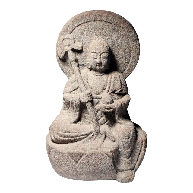 Superb Carved Stone Statue of Jizō Bosatsu Japanese Edo to Meiji For Sale