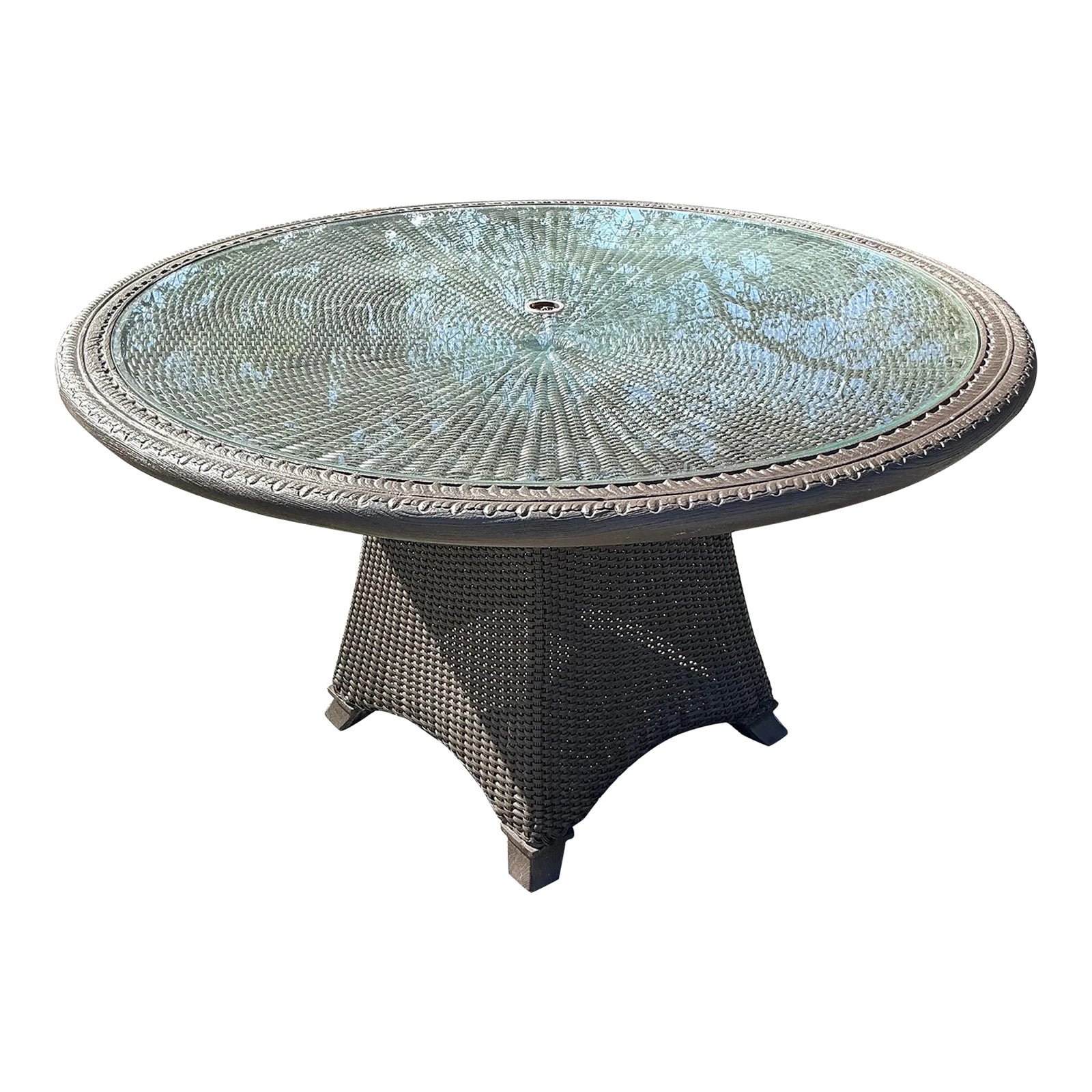 Vintage Coastal Woven Resin Rattan Dining Table | Chairish