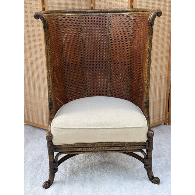 1990s Vintage Maitland-Smith British Colonial Style Double Caned Faux-Tortoiseshell Wingback Chair For Sale - Image 5 of 18