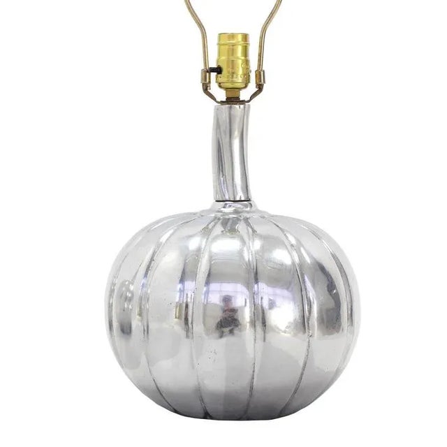 Mid-Century Modern Early 20th Century Vintage Metal Pumpkin Shape Table Lamps- a Pair For Sale - Image 3 of 5