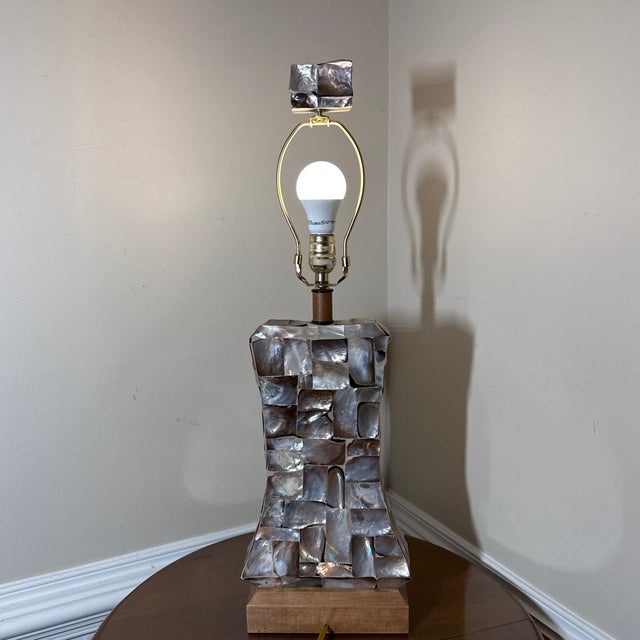 Wood Vintage Mother of Pearl Coastal Table Lamp For Sale - Image 7 of 11