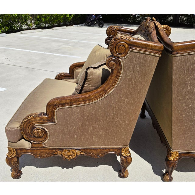 Marge Carson Style French Louis XV Ornate Caved Settees Loveseats Pair For Sale - Image 13 of 18