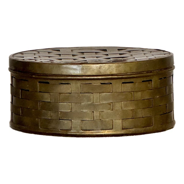 Mid 20th Century Vintage Brass Woven Box For Sale