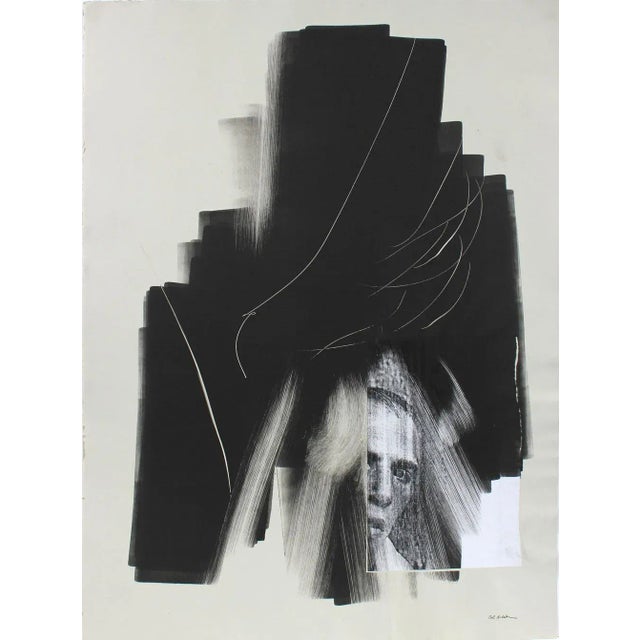 Abstract Expressionism Calvin Anderson Abstracted Portrait Monotype and Collage on Paper Late 1990s- Early 2000s For Sale - Image 3 of 3