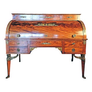 Empire Cylinder Desk in Mahogany and Gilt Bronze For Sale