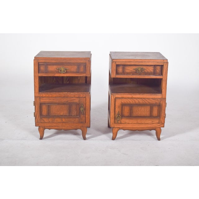 Mid-Century Modern Portuguese Oak Bedside Tables, 1980s, Set of 2 For Sale - Image 3 of 11