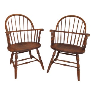 Pair of Antique Oak Sack Back Windsor Armchairs 19th Century For Sale