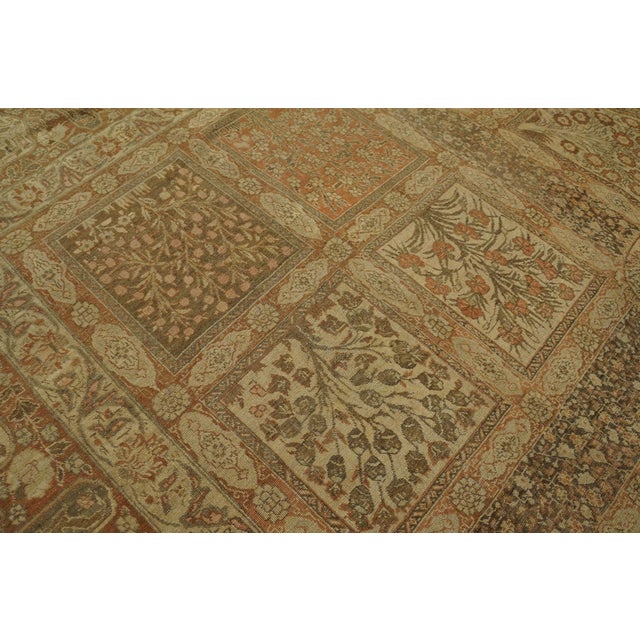 Late 19th Century 1890s Tan Camel Garden Antique Persian Tabriz Rug 11' X 17'9" Handknotted Wool Carpet For Sale - Image 5 of 6