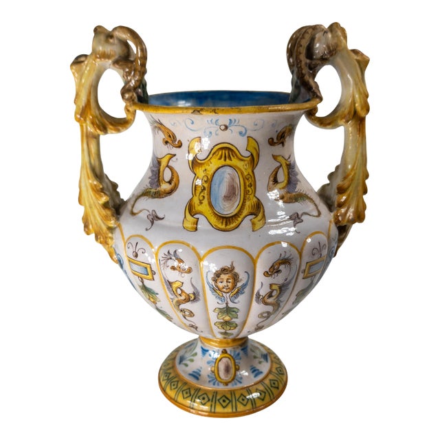 20th Century Renaissance Revival Italian Majolica Maiolica Faience Urn or Vase For Sale