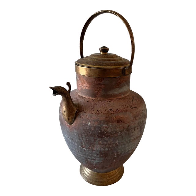 Large Antique Italian Copper Hot Water Kettle For Sale
