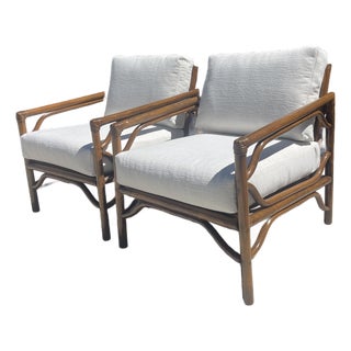 Brown Jordan Vintage Rattan Lounge Chair Set, New Perennials Cushions For Sale