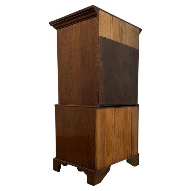 Antique English Oak Chest-on-Chest Tallboy with Brass Handles For Sale - Image 11 of 14