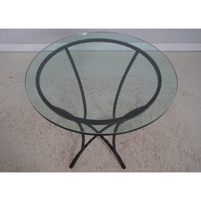 Traditional Stickley Round Glass Top Wrought Iron Base Bistro Tall Table For Sale - Image 3 of 11