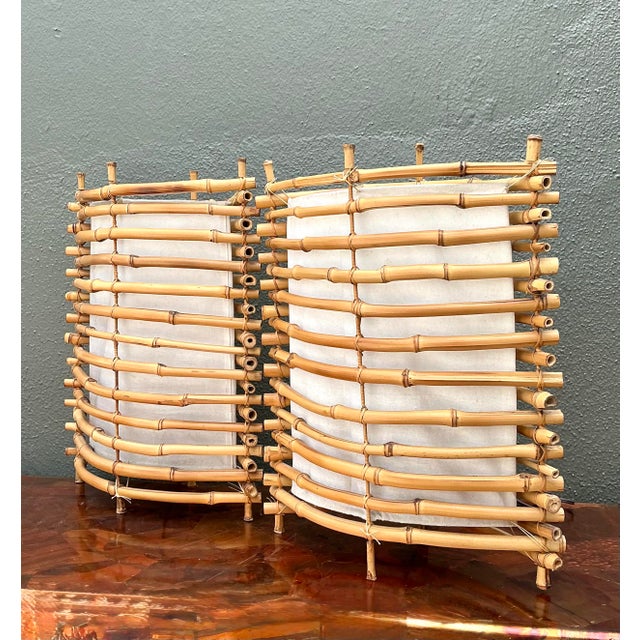 Late 20th Century Vintage Stacked Bamboo Lantern Lamps - A Pair For Sale - Image 5 of 12