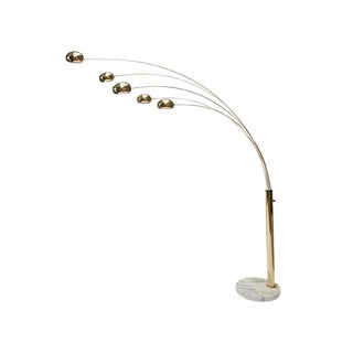 Italian 5-Arm Brass Arc Lamp with Marble Base For Sale