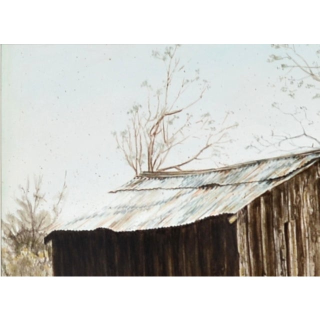 Realism Bart Machado - Old Barn Landscape 1973 Watercolor Painting For Sale - Image 3 of 10