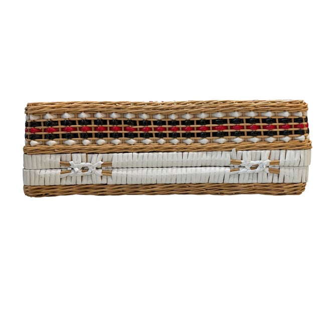 Vintage Gucci Inspired Bamboo Wicker Picnic Basket Case With Red, Black and White Striped Weave For Sale In Oklahoma City - Image 6 of 9