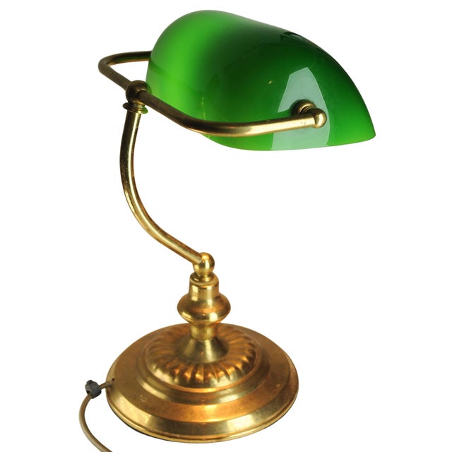 Victorian Student Desk Lamp with Racing Green Glass Shade and Switch For Sale - Image 6 of 14