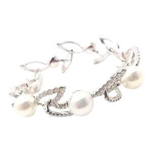 Mikimoto 18k White Gold 7ct Diamond 12mm Pearl Bracelet