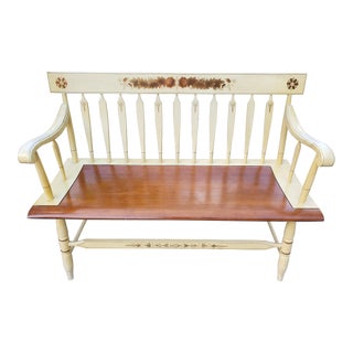 Hitchcock Painted and Decorated Maple Two-Seater Bench Settee For Sale