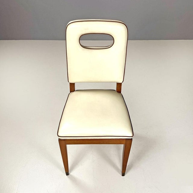 Italian Art Deco White Leather and Wood Chairs attributed to Giovanni Gariboldi, 1940s, Set of 8 For Sale - Image 6 of 14