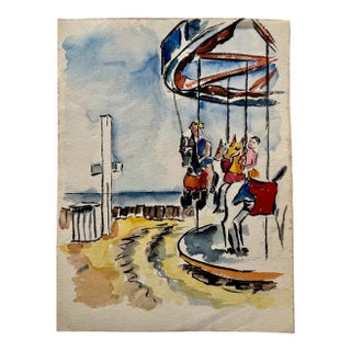 Henry Emil Salloch Original Watercolor on Paper Carousel. For Sale