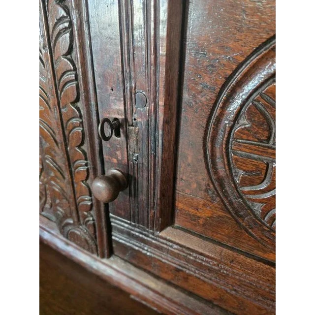 Antique Oak Inlaid Court Cupboard For Sale - Image 9 of 11