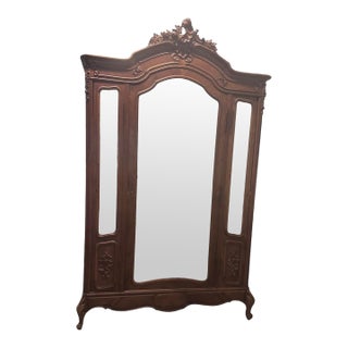 19th Century French Louis XV Walnut Wood Armoire Mirror Three Antique For Sale