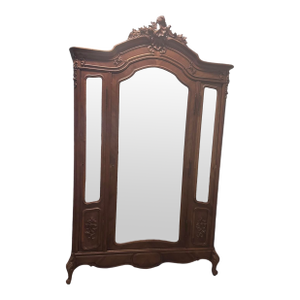 19th Century French Louis XV Walnut Wood Armoire Mirror Three Antique