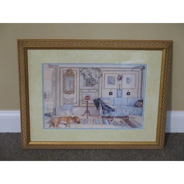 Rose 1990s Framed & Matted Decorative Print Living Room Scene Reproduction For Sale - Image 8 of 8