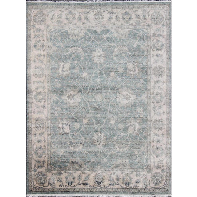Turkish Oushak in Seafoam Green, Ivory and Light Brown - 8'0 X 10'0 For Sale - Image 12 of 12