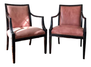 French Art Deco Leather Lounge Chairs - a Pair