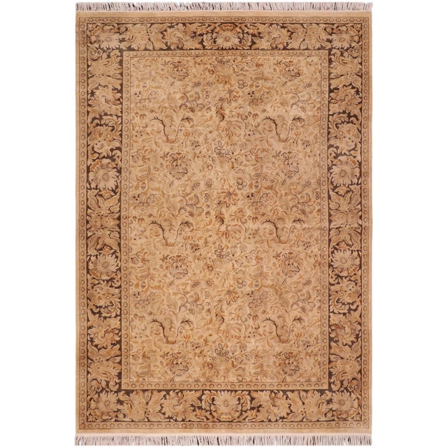 Boho Chic Floral 1990's Pak-Persian Beige/Charcoal Wool Rug - 6'1'' X 9'1'' For Sale - Image 9 of 9