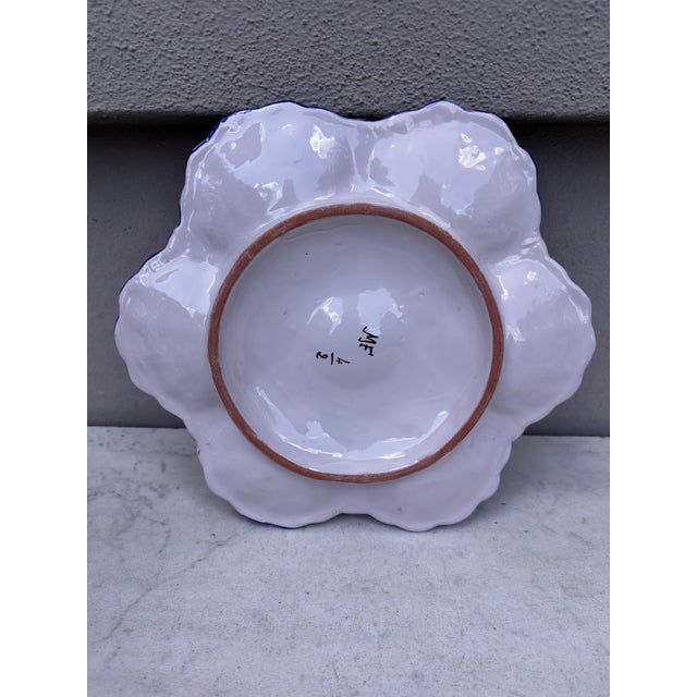 French Blue & White Faience Oyster Plate Moustiers Style, Circa 1940 For Sale - Image 4 of 4